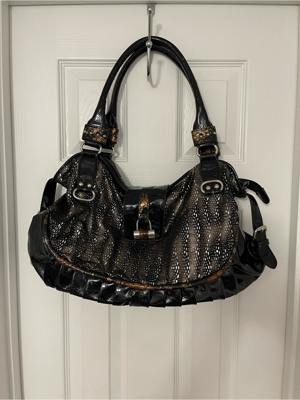 Y2K M.C. Handbag — Black Snakeskin Animal Print Shoulder Bag
